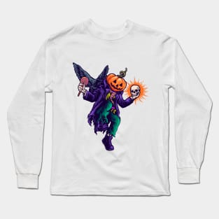 Halloween pumpkin head man with skull in hand Long Sleeve T-Shirt